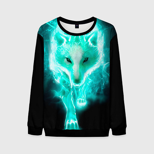 Мужской свитшот Неоновый волк / 3D-Черный – фото 1