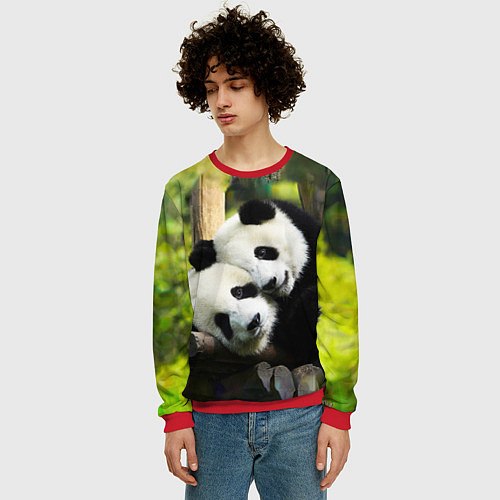 Мужской свитшот Влюблённые панды / 3D-Красный – фото 3