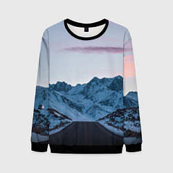 Свитшот мужской Белые зимние горы с дорогой, цвет: 3D-черный