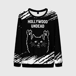 Свитшот мужской Группа Hollywood Undead и рок кот, цвет: 3D-черный
