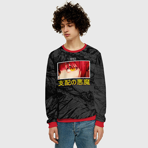 Мужской свитшот Makima eyes - человек бензопила / 3D-Красный – фото 3