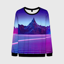 Свитшот мужской Neon mountains - Vaporwave, цвет: 3D-черный