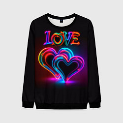 Свитшот мужской Love - неоновые сердца, цвет: 3D-черный