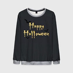 Свитшот мужской Happy Halloween надпись с летучими мышами, цвет: 3D-меланж