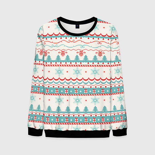 Мужской свитшот Новогодний свитер, но без оленей / 3D-Черный – фото 1