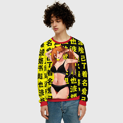 Мужской свитшот Пауэр в купальнике - Чел бензопила / 3D-Красный – фото 3