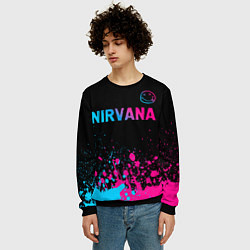 Свитшот мужской Nirvana - neon gradient: символ сверху, цвет: 3D-черный — фото 2