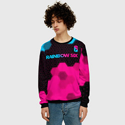 Свитшот мужской Rainbow Six - neon gradient: символ сверху, цвет: 3D-черный — фото 2