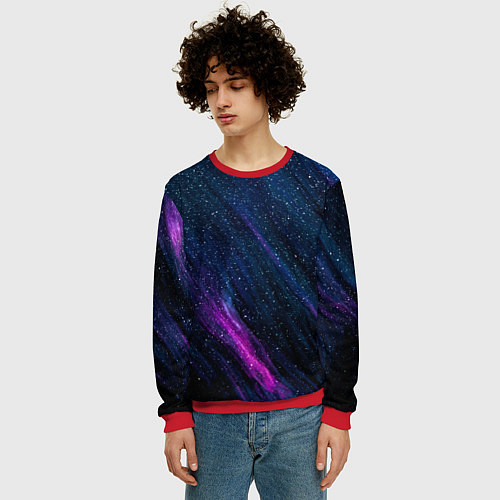 Мужской свитшот Звёздное абстрактное фиолетовое небо / 3D-Красный – фото 3