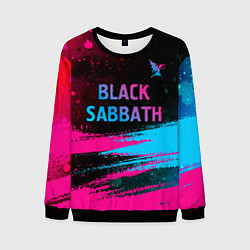 Свитшот мужской Black Sabbath - neon gradient: символ сверху, цвет: 3D-черный