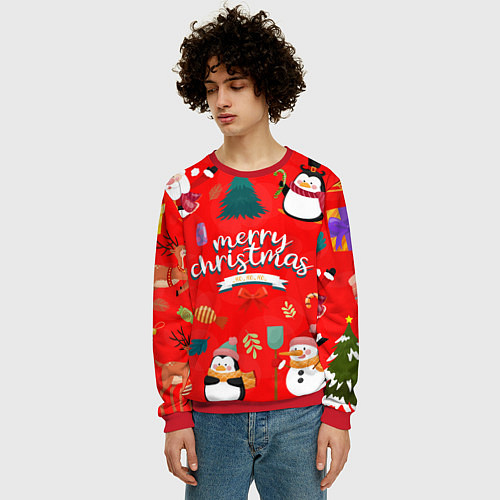 Мужской свитшот Merry christmas art / 3D-Красный – фото 3