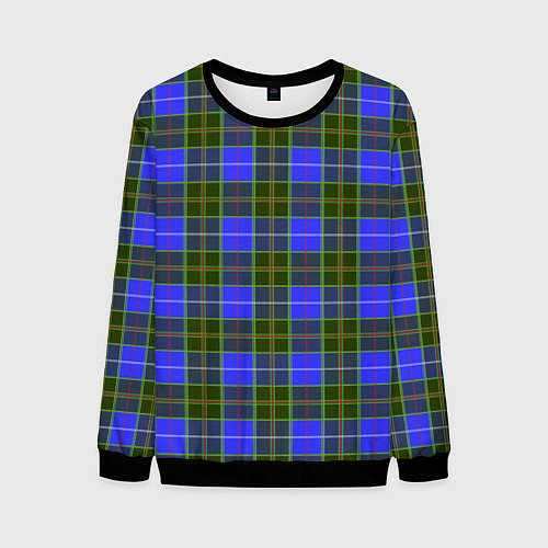 Мужской свитшот Ткань Шотландка сине-зелёная / 3D-Черный – фото 1