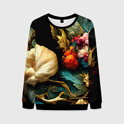 Свитшот мужской Винтажные цветы акварелью, цвет: 3D-черный