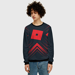 Свитшот мужской Красный символ Roblox на темном фоне со стрелками, цвет: 3D-черный — фото 2