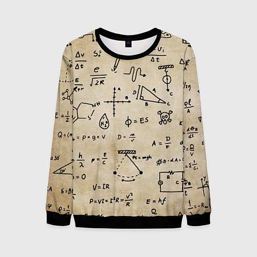 Мужской свитшот Научные формулы на старой бумаге / 3D-Черный – фото 1
