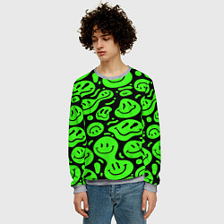 Свитшот мужской Психоделические смайлы - салатовый неон, цвет: 3D-меланж — фото 2