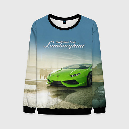 Мужской свитшот Ламборджини на берегу океана / 3D-Черный – фото 1
