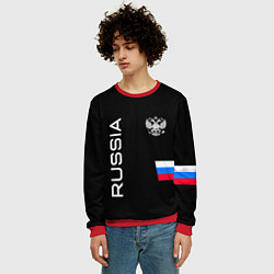 Свитшот мужской Россия и три линии на черном фоне, цвет: 3D-красный — фото 2