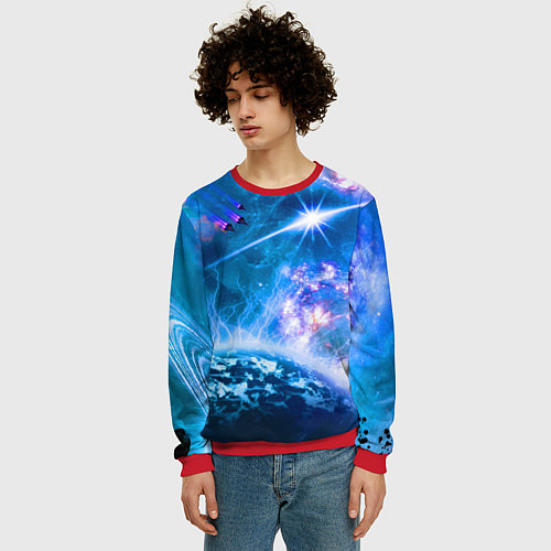 Мужской свитшот Космос - планета и яркая звезда / 3D-Красный – фото 3