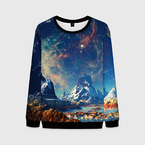 Мужской свитшот Горы и бескрайний космос / 3D-Черный – фото 1