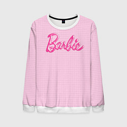 Свитшот мужской Барби - логотип на клетчатом фоне, цвет: 3D-белый