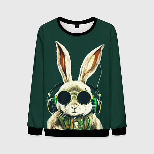 Мужской свитшот Заяц меломан / 3D-Черный – фото 1