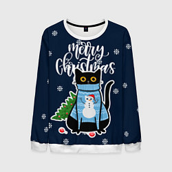 Свитшот мужской Котик: merry christmas, цвет: 3D-белый