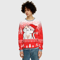 Свитшот мужской Новогодний милый котик, цвет: 3D-меланж — фото 2