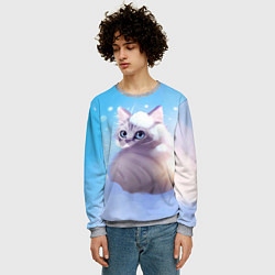 Свитшот мужской Заснеженный котик, цвет: 3D-меланж — фото 2