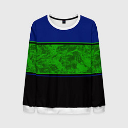Мужской свитшот Синие, неоновые зеленые мраморные и черные полосы