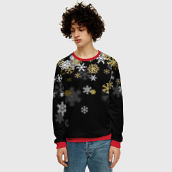 Свитшот мужской Золотые и белые снежинки, цвет: 3D-красный — фото 2