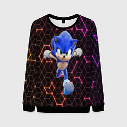 Свитшот мужской Соник и неоновый геометрический фон, цвет: 3D-черный