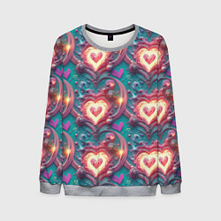 Свитшот мужской Паттерн пылающие сердца, цвет: 3D-меланж