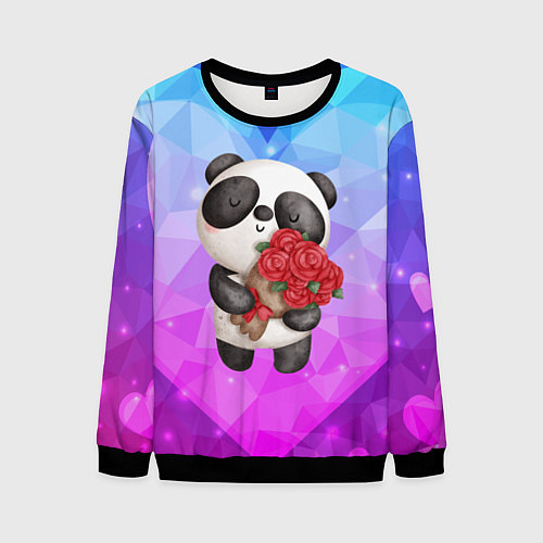 Мужской свитшот Панда с букетом цветов / 3D-Черный – фото 1