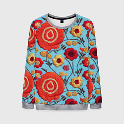 Свитшот мужской Эффект вышивки маки, цвет: 3D-меланж