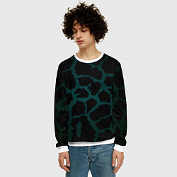 Свитшот мужской Чёрно-тёмно-зелёный пятнистый паттерн, цвет: 3D-белый — фото 2