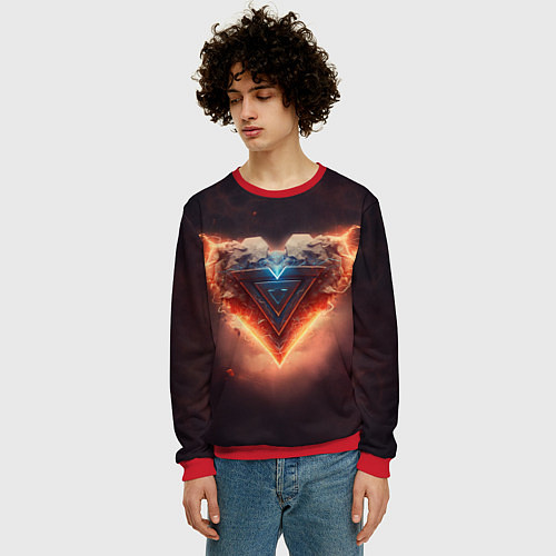 Мужской свитшот Каменное сердце в неоновом красном электрическом с / 3D-Красный – фото 3