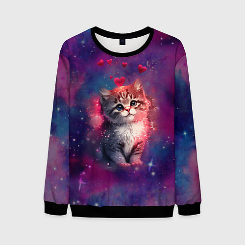 Мужской свитшот Космически котенок / 3D-Черный – фото 1