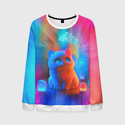 Свитшот мужской Милый котенок - тай-дай, цвет: 3D-белый