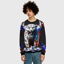 Свитшот мужской Снежный барс и крылья орла в цветах триколора, цвет: 3D-черный — фото 2