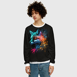 Свитшот мужской Неоновая лисичка, цвет: 3D-белый — фото 2