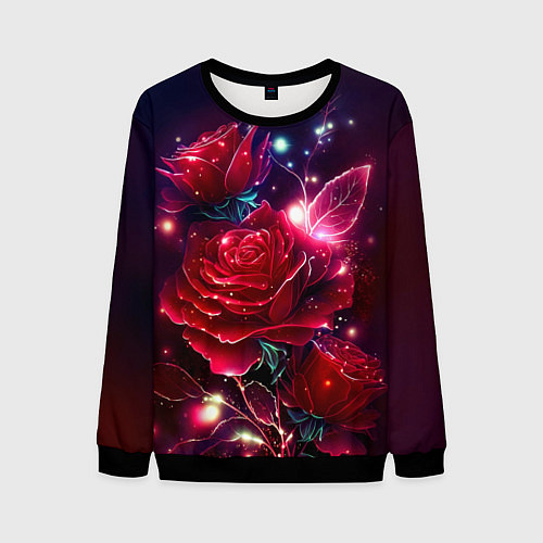 Мужской свитшот Розы с огоньками / 3D-Черный – фото 1