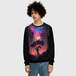 Свитшот мужской Огненное дерево в звездном лесу, цвет: 3D-черный — фото 2