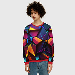Свитшот мужской Неоновые абстрактные плиты, цвет: 3D-красный — фото 2