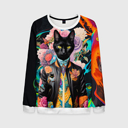 Мужской свитшот Модный чёрный кот - нейросеть - мода