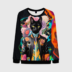 Мужской свитшот Модный чёрный кот - нейросеть - мода