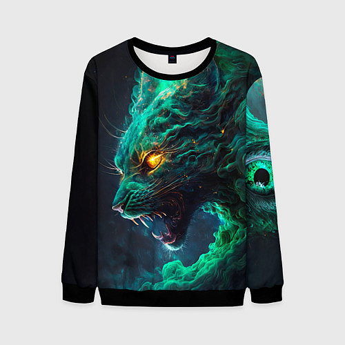 Мужской свитшот Звездный зеленый кот / 3D-Черный – фото 1