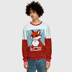 Свитшот мужской Пиксельная лиса с надписью fox, цвет: 3D-красный — фото 2