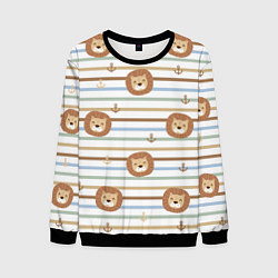 Свитшот мужской Лев и якори: полосы - паттерн, цвет: 3D-черный