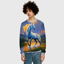 Свитшот мужской Белая лошадь на рассвете, цвет: 3D-меланж — фото 2